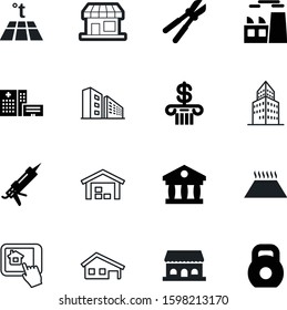 building vector icon set such as: workout, set, cutter, cross, engineering, art, lifestyle, medic, food, open, small, stock, emergency, pictogram, exercise, start, caulking, modern, remote, weight