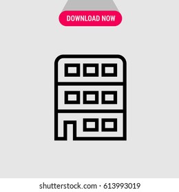 Building Vector Icon, Three-storey building symbol. Simple, modern flat vector illustration for mobile app, website or desktop app 

