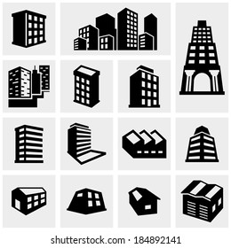 Building vector icons set on gray 