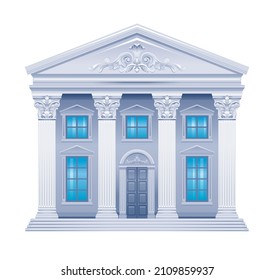 Building vector illustration. Classic house exterior of bank, courthouse, museum, court, government, university, public institute. Cartoon column building vector on white background. Architecture icon