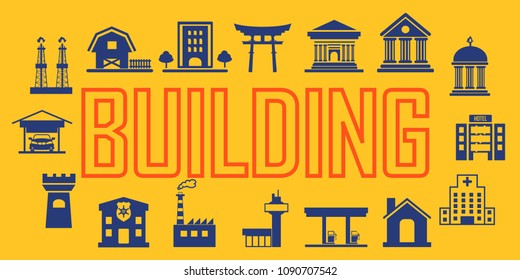 Building  vector. illustration flat icon banner.