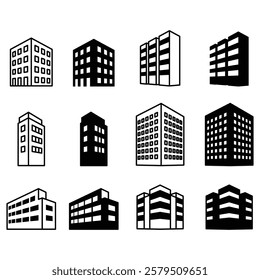 building vector line art icon set