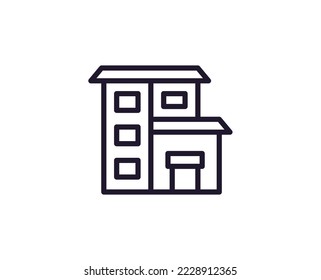 Building vector line icon. Premium quality logo for web sites, design, online shops, companies, books, advertisements. Black outline pictogram isolated on white background 