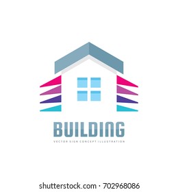 Building - vector logo concept illustration in flat style for presentation, booklet, website and other creative projects. Real estate sign. Design element.