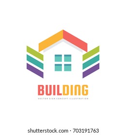 Building - vector logo concept illustration in flat style for presentation, booklet, website and other creative projects. Real estate sign. Design element.