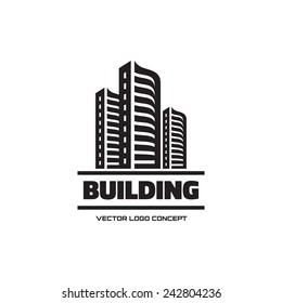 Building - vector logo. Real estate sign. Cityscape graphic concept illustration. Design element. 