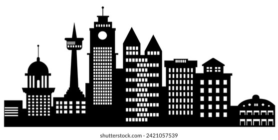 Building vector set illustrations of a silhouette of city structures in outlines beneath different developments are utilized in high-rise and low-rise outlines urban vector