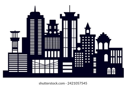 Building vector set illustrations of a silhouette of city structures in outlines beneath different developments are utilized in high-rise and low-rise outlines urban vector