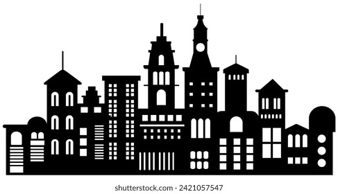 Building vector set illustrations of a silhouette of city structures in outlines beneath different developments are utilized in high-rise and low-rise outlines urban vector