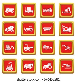 Building vehicles icons set in red color isolated vector illustration for web and any design
