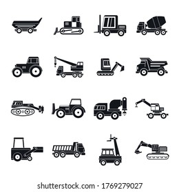 Juego de iconos de los vehículos de construcción. Ilustración simple de 16 vehículos de construcción iconos vectoriales para web