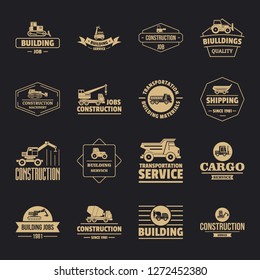 Building vehicles logo icons set. Simple illustration of 16 building vehicles logo vector icons for web