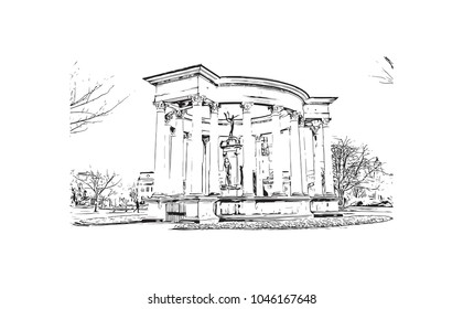 Building view of Cardiff Capital of Wales. Hand drawn sketch illustration in vector.