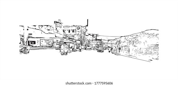 Building view with landmark of Abbottabad is the capital city of Abbottabad District in the Hazara region of eastern  Pakistan.Hand drawn sketch illustration in vector.