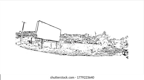 Construir vistas con un punto de referencia de Abeokuta es la capital del estado de Ogun en el suroeste de Nigeria. Dibujo a mano de ilustración de esbozo en vector.