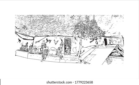 Building view with landmark of Abeokuta is the state capital of Ogun State in southwest Nigeria. Hand drawn sketch illustration in vector.