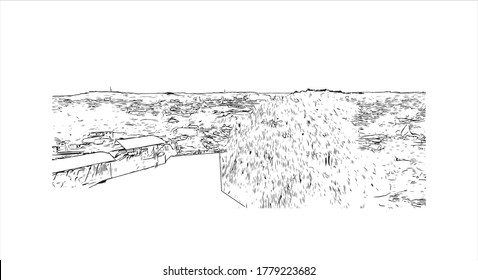 Construir vistas con un punto de referencia de Abeokuta es la capital del estado de Ogun en el suroeste de Nigeria. Dibujo a mano de ilustración de esbozo en vector.