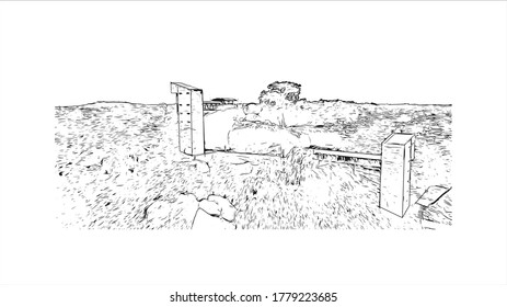 Building view with landmark of Abeokuta is the state capital of Ogun State in southwest Nigeria. Hand drawn sketch illustration in vector.