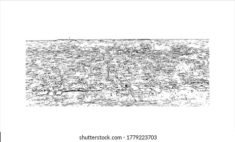 Construir vistas con un punto de referencia de Abeokuta es la capital del estado de Ogun en el suroeste de Nigeria. Dibujo a mano de ilustración de esbozo en vector.