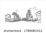 Building view with landmark of Abha is the capital city of Aseer Province near the Red Sea in southwest Saudi Arabia Hand drawn sketch illustration in vector.