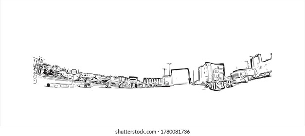 Building view with landmark of Abha is the capital city of Aseer Province near the Red Sea in southwest Saudi Arabia Hand drawn sketch illustration in vector.