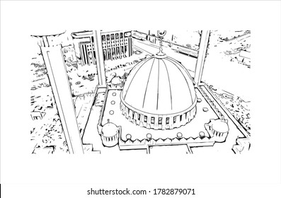 Building view with landmark of Abuja is the capital city of Nigeria, in the middle of the country. Hand drawn sketch illustration in vector.