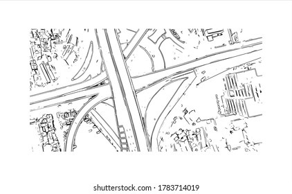 Building View With Landmark Of Accra Is The Capital Of Ghana, On The Atlantic Coast Of West Africa. Hand Drawn Sketch Illustration In Vector.