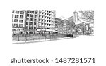 Building view with landmark of Adelaide is South Australia’s cosmopolitan coastal capital. Hand drawn sketch illustration in vector.