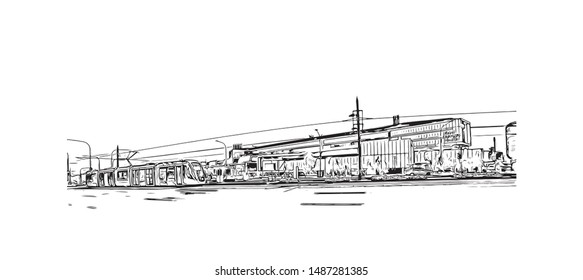 Building view with landmark of Adelaide is South Australia’s cosmopolitan coastal capital. Hand drawn sketch illustration in vector.