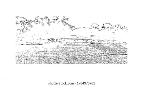 Building view with landmark  of Agartala is the capital city of Tripura, a northeast Indian state. Hand drawn sketch illustration in vector.