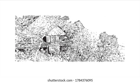 Building view with landmark  of Agartala is the capital city of Tripura, a northeast Indian state. Hand drawn sketch illustration in vector.