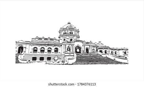 Building view with landmark  of Agartala is the capital city of Tripura, a northeast Indian state. Hand drawn sketch illustration in vector.