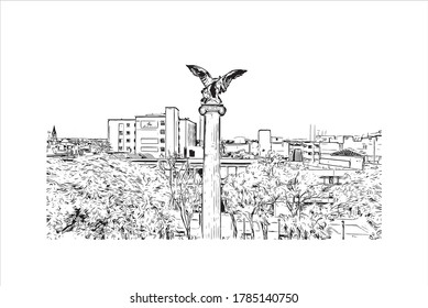 Construir vista con el punto de referencia de Aguascalientes es una ciudad en el centro de México conocida por los españoles. Dibujo a mano de ilustración de esbozo en vector.