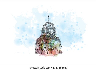 Building view with landmark of Aix-en-Provence is a university city in the  region of France. Watercolor splash with  hand drawn sketch illustration in vector.