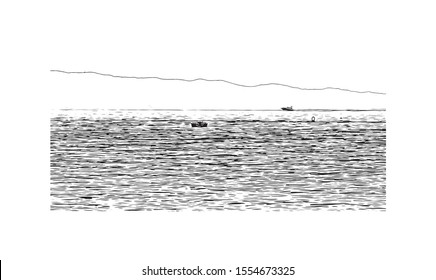 Building view with landmark of Ajaccio is the capital of Corsica, a French island in the Mediterranean Sea. Hand drawn sketch illustration in vector.
