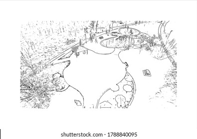Building view with landmark of Ajax is a town in Durham Region in Southern Ontario, Canada. Hand drawn sketch illustration in vector.