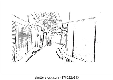 Building view with landmark of Ajmer is a city in the northern Indian state of Rajasthan. Hand drawn sketch illustration in vector.