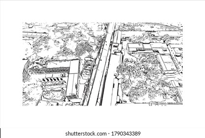 Building view with landmark of Akbarpur is a city and a municipal board in, and the administrative headquarters of, Ambedkar Nagar Hand drawn sketch illustration in vector.