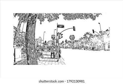 Building view with landmark of Aksaray is a city in the Central Anatolia region of Turkey. Hand drawn sketch illustration in vector.