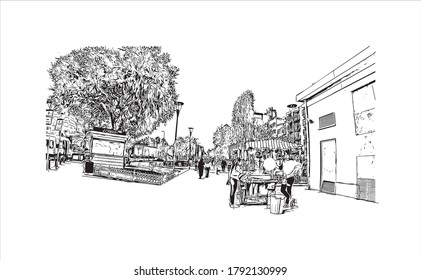 Building view with landmark of Aksaray is a city in the Central Anatolia region of Turkey. Hand drawn sketch illustration in vector.