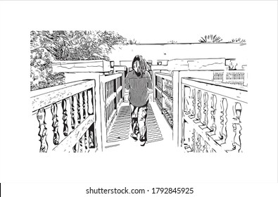 Building view with landmark of Al Ain, in the United Arab Emirates, is an inland oasis city on the eastern border with Oman. Hand drawn sketch illustration in vector.