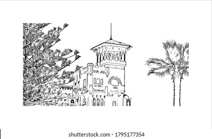 Building view with landmark of Alexandria is a Mediterranean port city in Egypt. Hand drawn sketch illustration in vector.