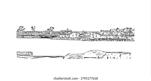 Building view with landmark of Alexandria is a Mediterranean port city in Egypt. Hand drawn sketch illustration in vector.