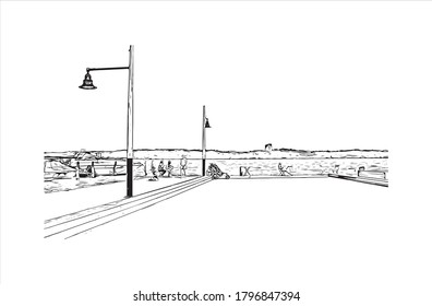 Building view with landmark of Alexandria, Virginia, is a city on the Potomac River, just south of Washington, DC. Hand drawn sketch illustration in vector.