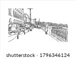 Building view with landmark of Algiers is the capital city of Algeria, on the country’s Mediterranean coast. Hand drawn sketch illustration in vector.
