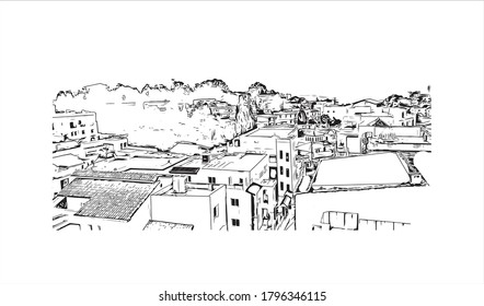 Building view with landmark of Algiers is the capital city of Algeria, on the country’s Mediterranean coast. Hand drawn sketch illustration in vector.