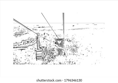 Building view with landmark of Algiers is the capital city of Algeria, on the country’s Mediterranean coast. Hand drawn sketch illustration in vector.