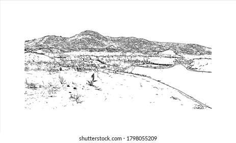 Building view with landmark of Alicante is a port city on Spain’s southeastern Costa Blanca, and the capital of the Alicante province. Hand drawn sketch illustration in vector.