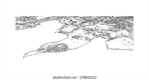 Building view with landmark of Alicante is a port city on Spain’s southeastern Costa Blanca, and the capital of the Alicante province. Hand drawn sketch illustration in vector.