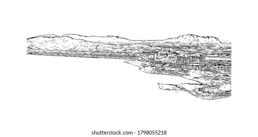 Building view with landmark of Alicante is a port city on Spain’s southeastern Costa Blanca, and the capital of the Alicante province. Hand drawn sketch illustration in vector.